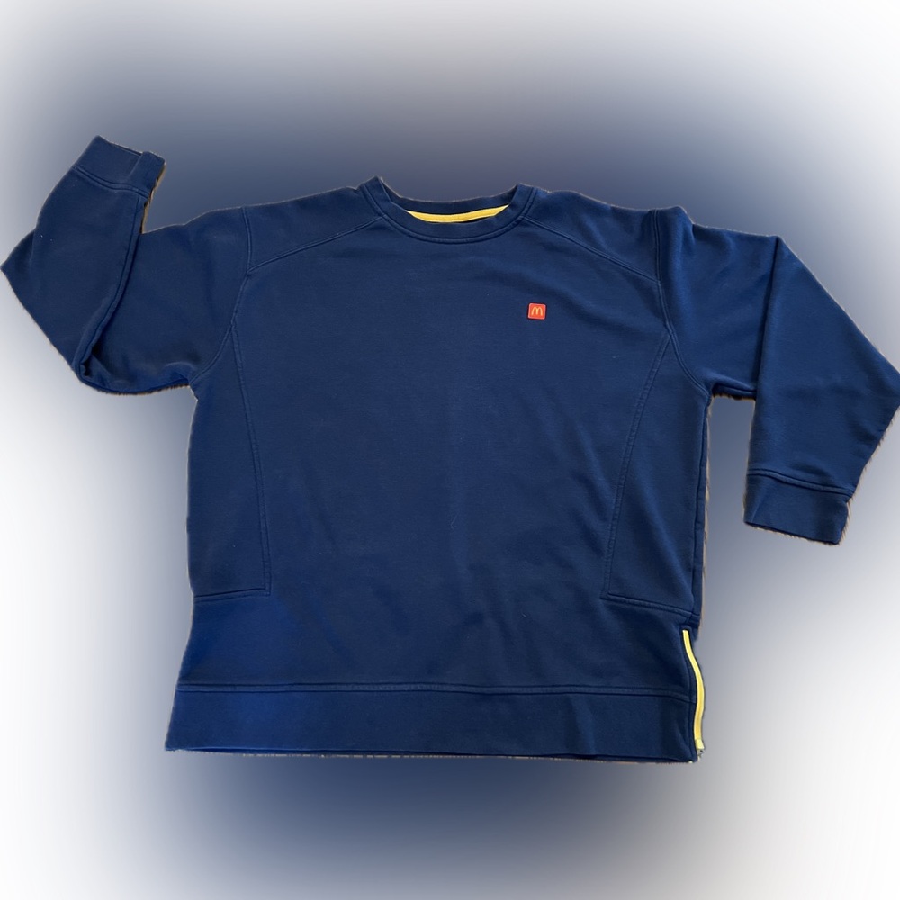 Mcdonalds Sweatshirt Men Navy Blue Crewneck Rubber Stamp Logo Sweatshirt Size XL